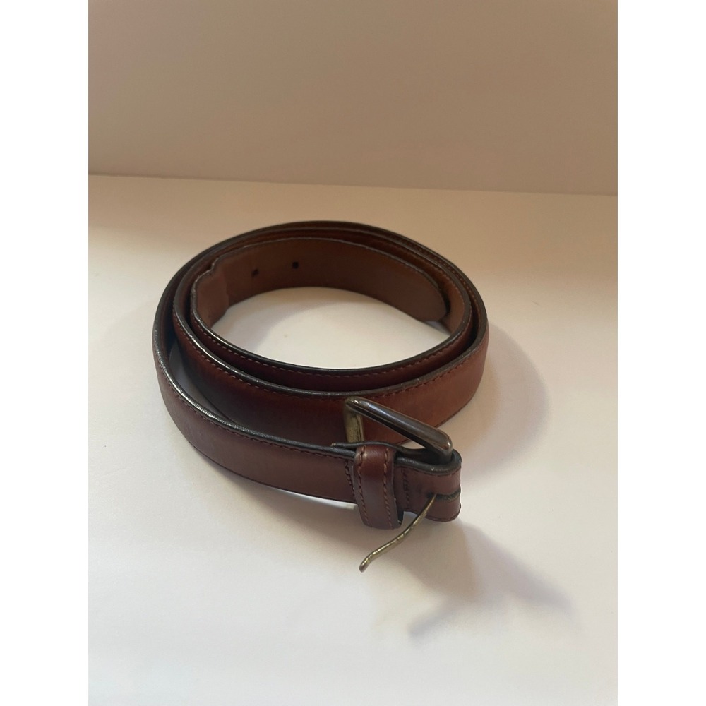 Men's LL Bean Brown Full Grain Leather Brass Buckle Belt USA Made Size 42